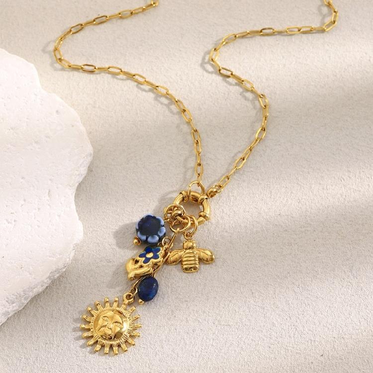 Elegante Bienen Anhänger Halskette Edelstahl Schmuck Französischer Stil Sonnen Anhänger Kette Vielseitig Büro Soziale Anlässe Geschenk Damen