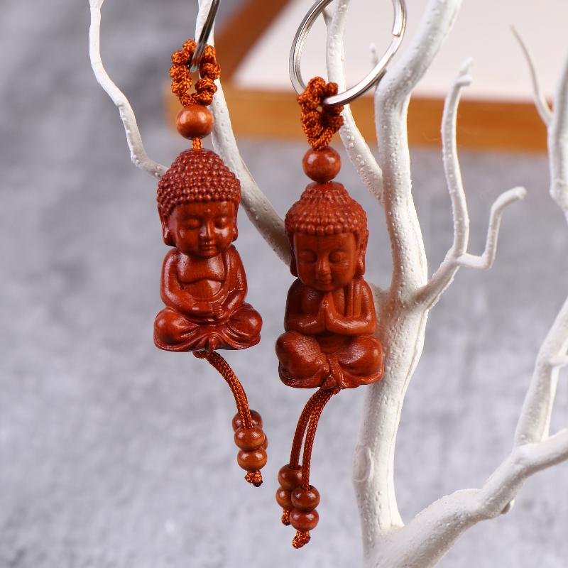 NEW Ethnic Style Buddhism Carving Pendant Key Holder Wooden Keychain Bag Hanging Jewelry Gift Praying For Peace And Good Fortune