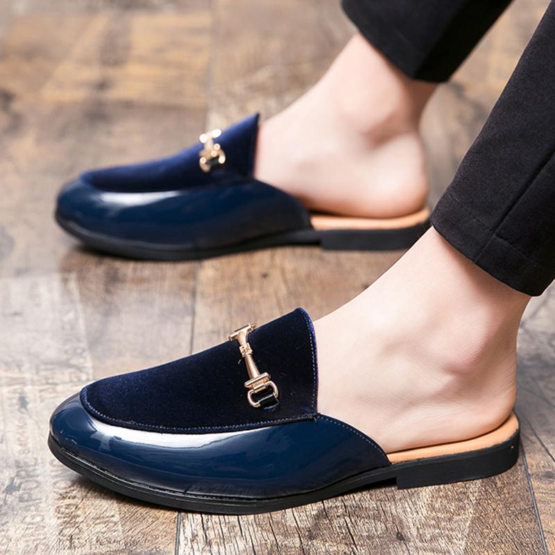 New Men's Bule Black Half Slippers Driving Shoes Male Suede Mixed Casual Mules Moccasins Breathable Loafers Zapatos Hombre