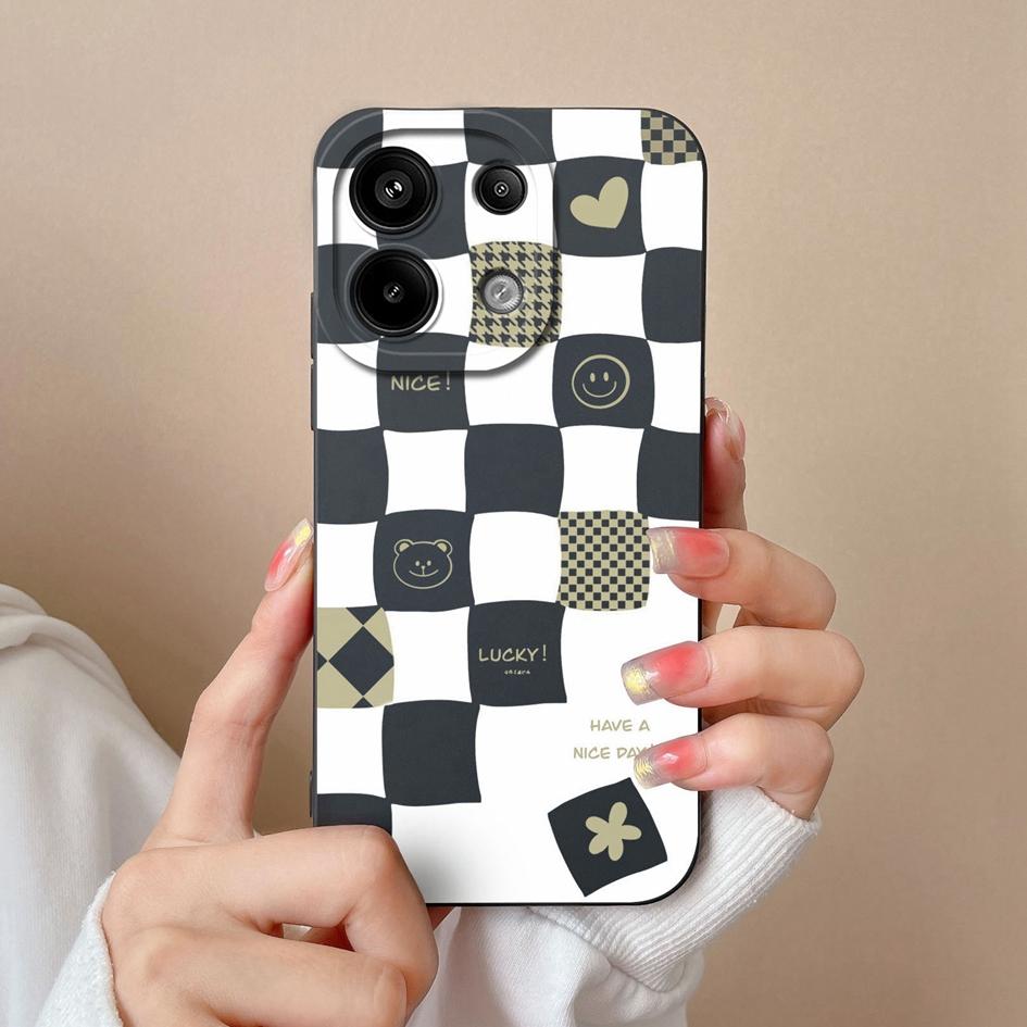 Fashion Check Pattern Phone Case For Xiaomi Redmi Note 13R 13 Pro Turbo 3 A3 13 Back Cover High Quality Shockproof Liquid Soft Silicone Pretty Bumper