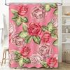 Pink Floral Shower Curtain Rustic Roses Decorative Bathroom Fabric Waterproof Print Bath Mat Cover for Home Decoration