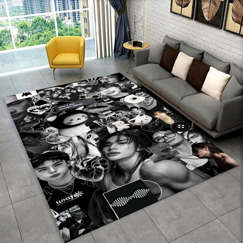 Kpop Hyunjin Stray Kids Music star Carpet Rug for Playroom Bedroom Living Room Sofa Home Decor,kid Area Rug Non-slip Floor Mat
