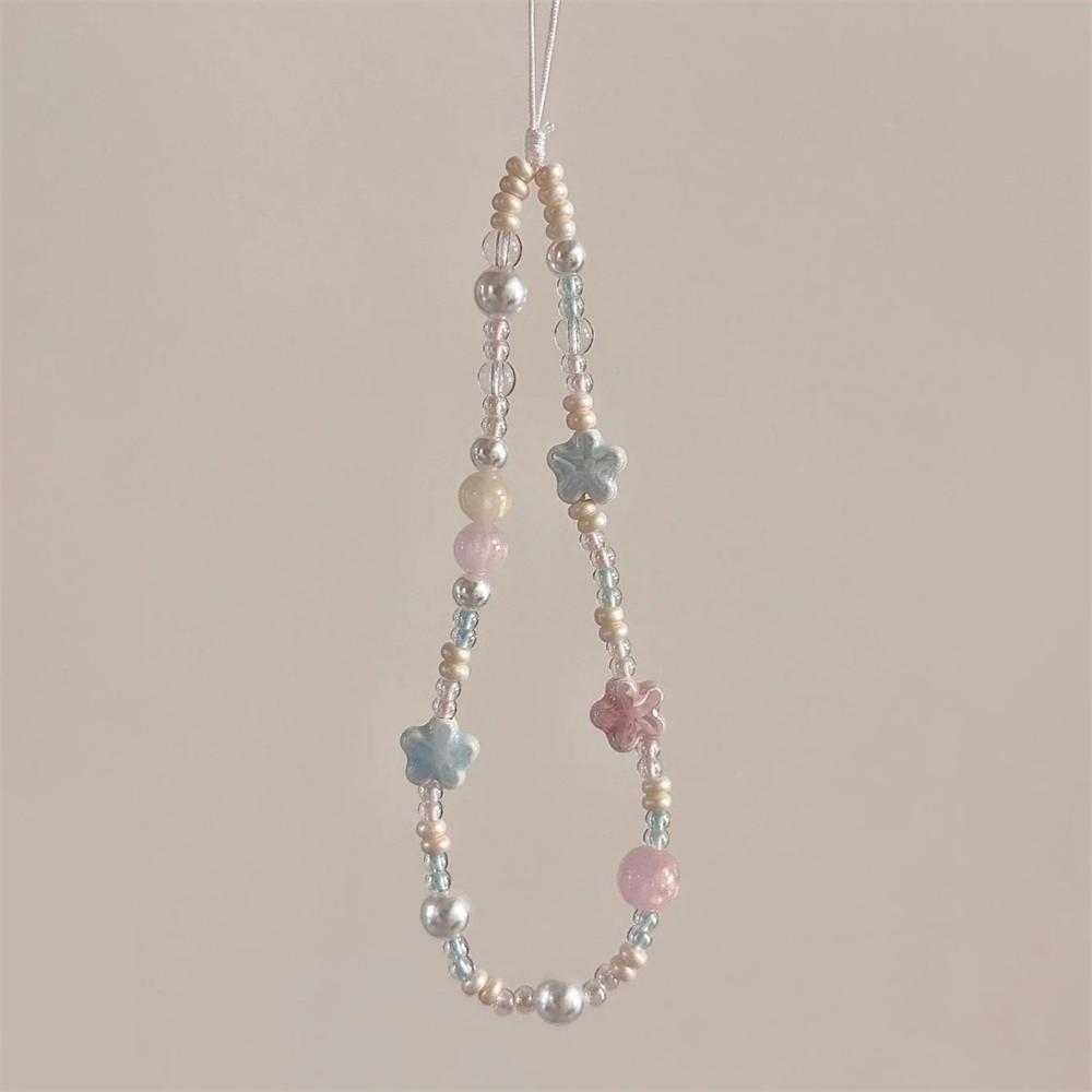 

Spring Sweet Ceramics Flower Beaded Phone Strap Charm Chain For iPhone Lanyard Keychain Woman Girl Bag Camera Pendant Hanging