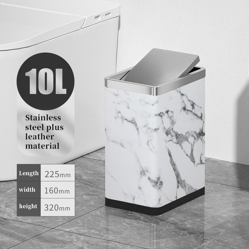 

10 л кожаный квадратный мусорный бак из нержавеющей стали, мраморный мусорный бак для гостиной, ванной комнаты, отеля, спальни и столовой 10L