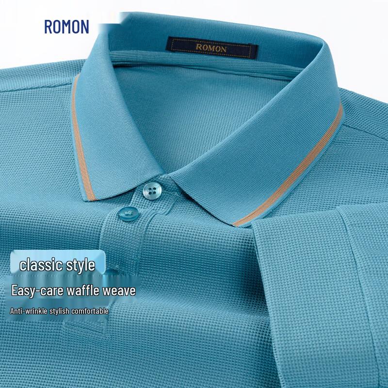 Romon Men s Waffle Texture Long Sleeve Polo Shirt 175/L