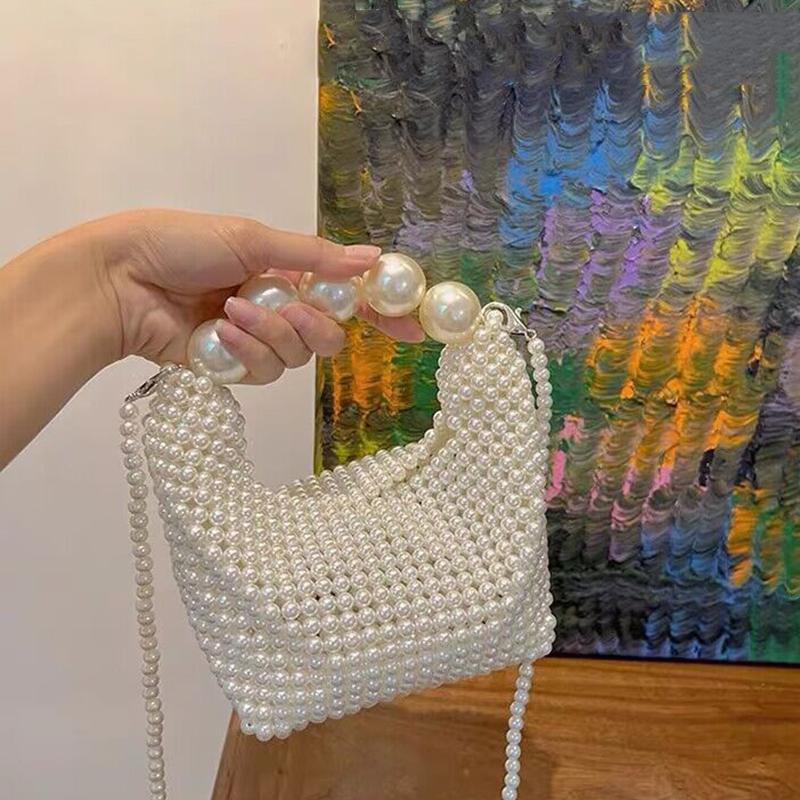 Yogodlns Handmade New Pearl Handbags For Women Fashion Trendy Portable Purse Party Shoulder Tote Bags