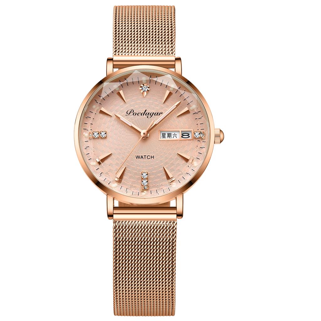 Women Watches High Quality Japan Quartz Fashion  Stainless Steel Mesh Simple Rhinestones Rose Gold Ladies Watch