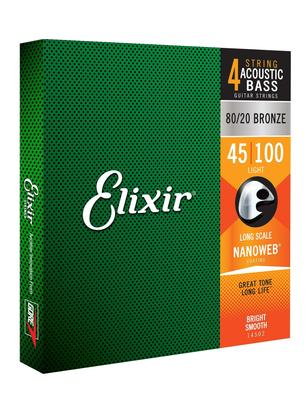 Elixir NANOWEB Light Acoustic Bass Strings, .045-.100, #14502 (Official Japanese Product)