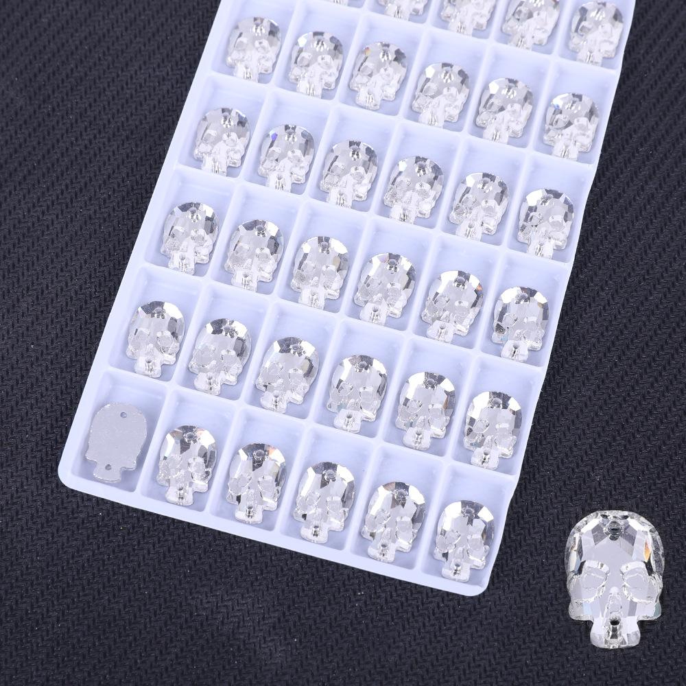 Skull Flat Bottom Double Hole Glass Hand Seam Drill White Ab Crystal Flat Buckle Diy/Double Hole Gem Drill