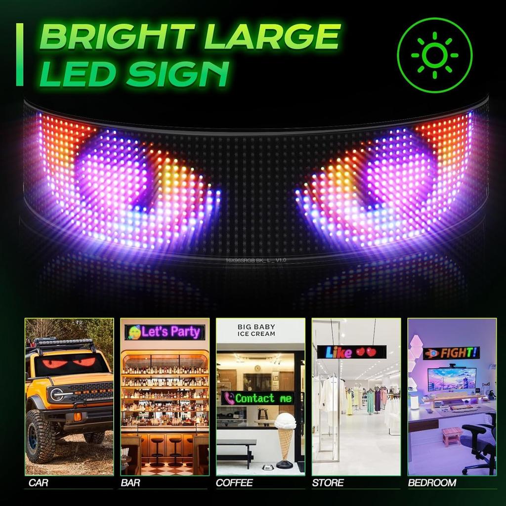 USB Flexible LED Matrix Pixel Panel DIY Programmable RGB Animation Display Bluetooth APP Advertising Sign for Car Rear Window