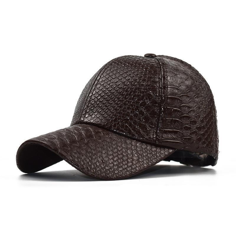 Fashionable Unisex Baseball Cap With Crocodile Pattern Pu Leather Adjustable Hat For Autumn And Winter Sun Protection