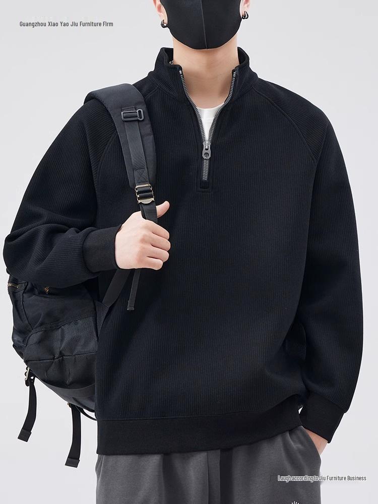Men's Trendy Half-Zip Stand Collar Hoodie - Spring/Autumn Loose Fit Pullover