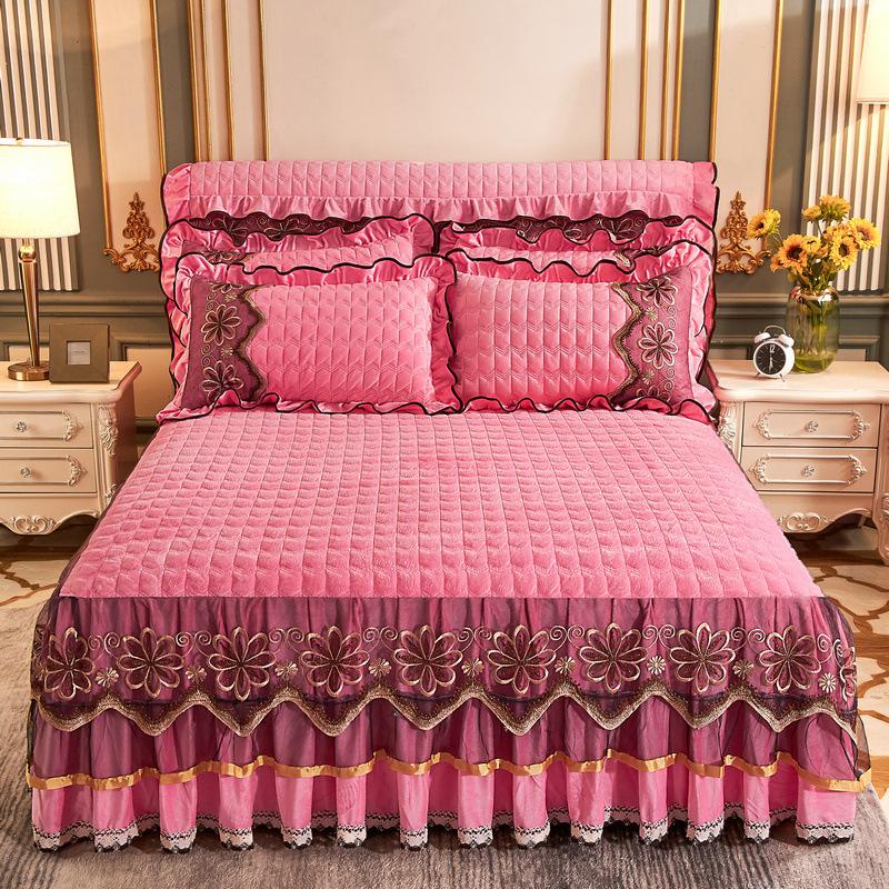 Luxury Winter Crystal Velvet Thicken Quilted Bedspread King Queen Size Flannel Bed Skirt Not Including Pillowcase