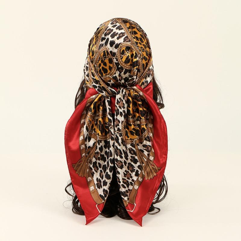 

Fashion leopard print satin versatile square scarf women s imitation silk travel decoration silk scarf shawl headscarf 90*90cm