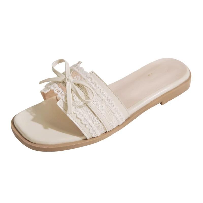 Fairy shoes summer outer wear seaside with skirt bow thick heel cool slippers sandals one word