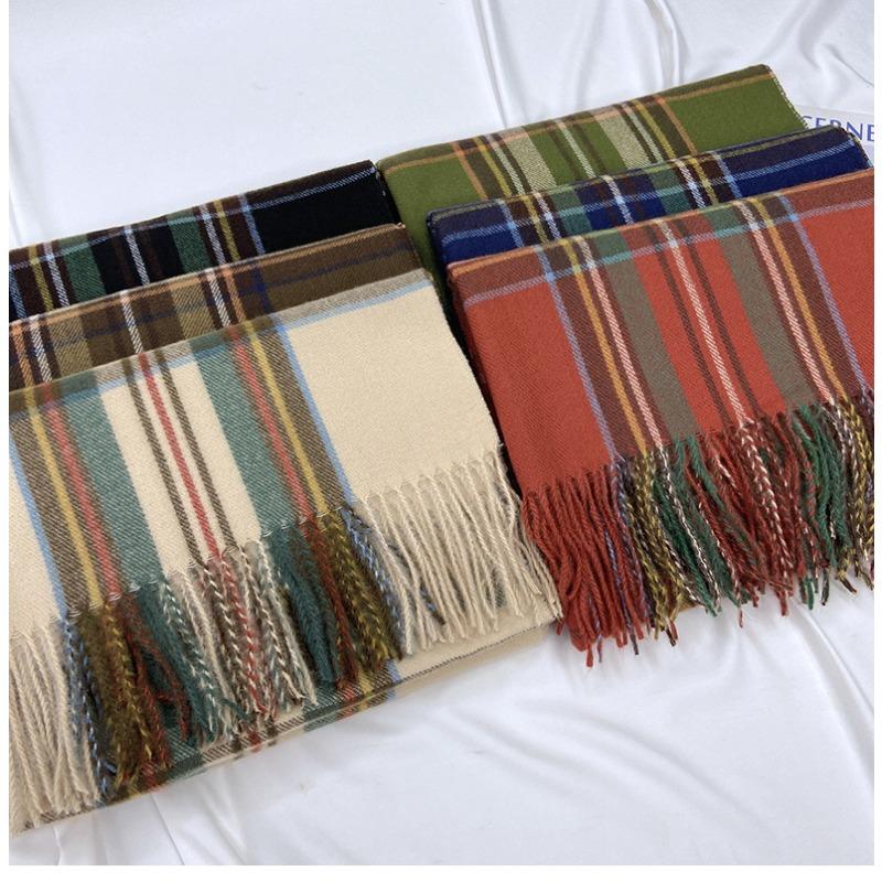 Plaid Scarf Women's Winter New Imitation Cashmere Fringed Shawl Retro Scarf Autumn And Winter Colorful Plaid Scarf, Fashion Warm Plaid Scarf for Women