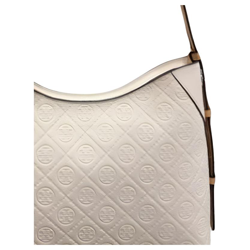 Tory Burch T Monogram Brand Logo Embossed Messenger Bag With Pocket Women Shoulder Bag Warm-White 169374-100
