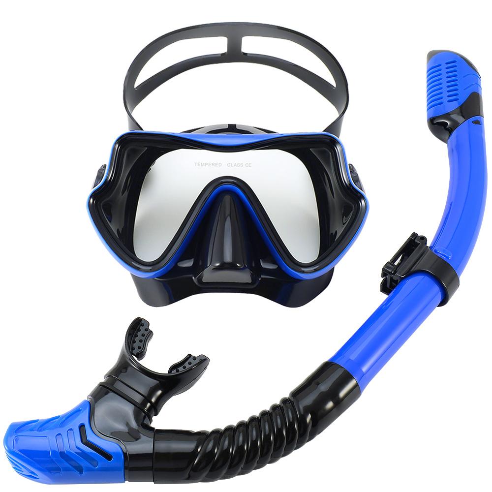 Scuba Diving Mask Snorkel Set Tempered Glass Professional Panoramic Snorkeling Gear Swimming Training Snorkel Kit Adults Youth