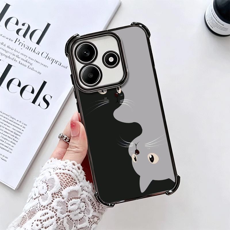 Black Cat Cartoon Cute Plating Phone Case For Xiaomi Redmi Note 14 15 Pro Plus 13 12 11 11S 11T 10 9S 9 5G Anti-Fall Airabag Cov