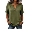 Women V Neck Short Sleeve Casual Blouse Lightweight Loose Fit Tunic Top with Roll Up Sleeve Design for Everyday Wear