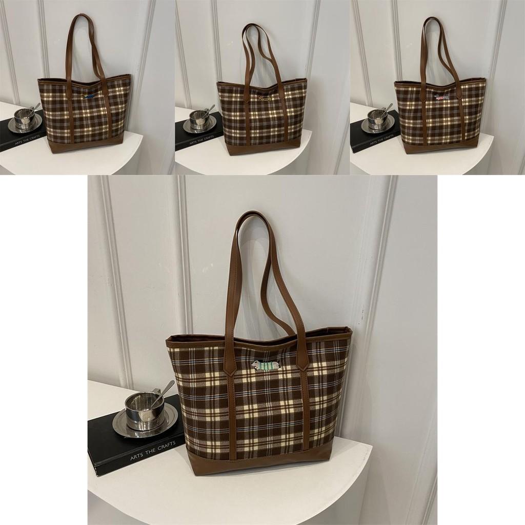Stylish Large Capacity Tote Bag For Women With Trendy Plaid Design And Versatile Carry Options