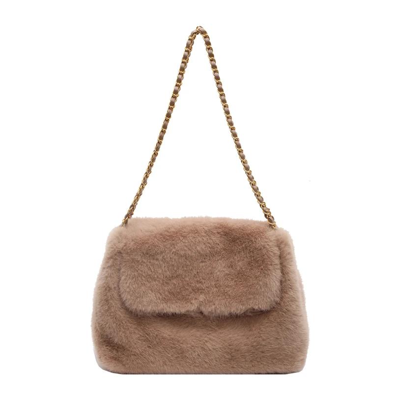 Fur Square Shoulder Bags with Chains High Quality Simple Versatile Luxury Sense Bags