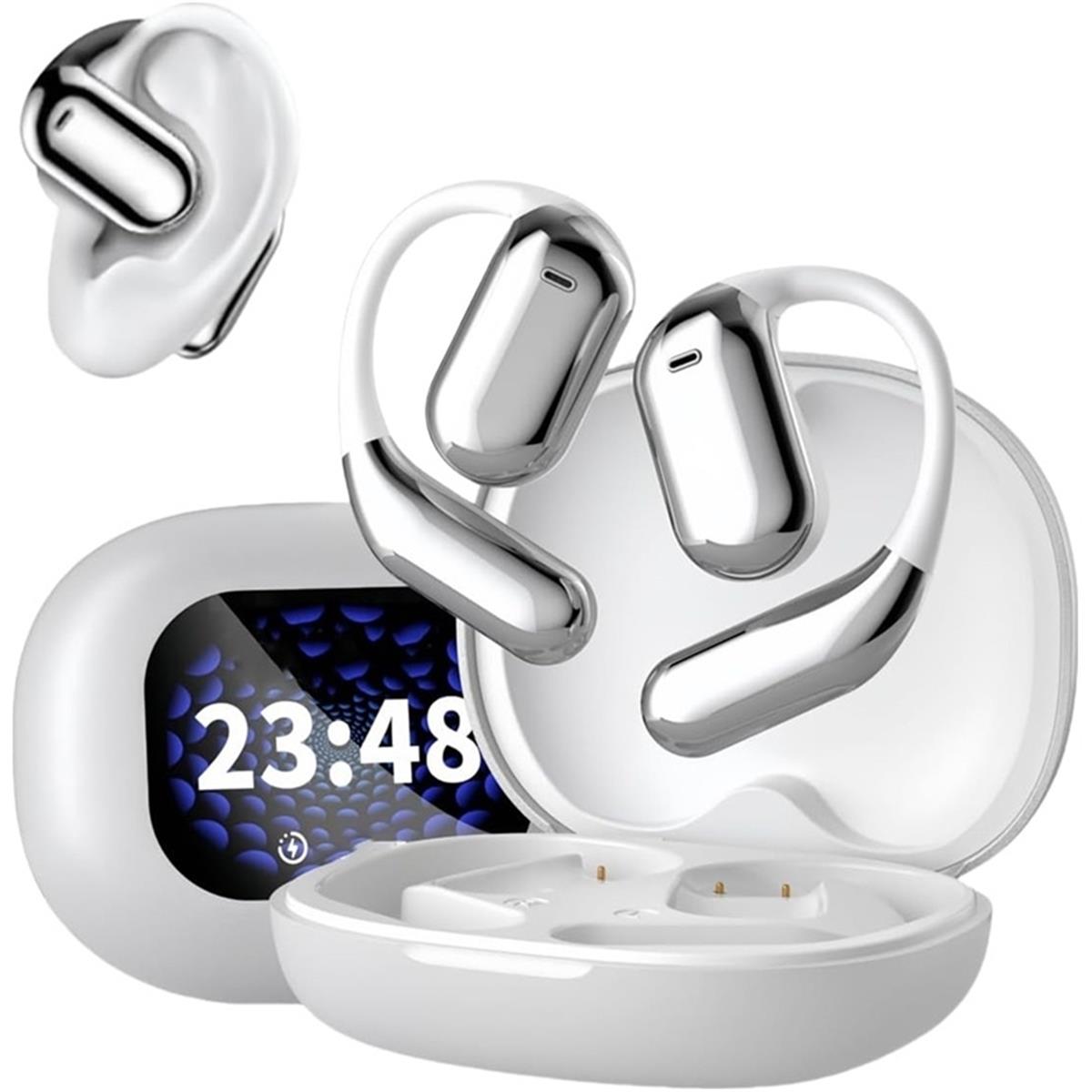 

Открытые наушники-вкладыши, беспроводные наушники Bluetooth 5.4, интеллектуальные наушники с сенсорным экраном, встроенный микрофон, спортивные наушники, для бега и фитнеса серебряный
