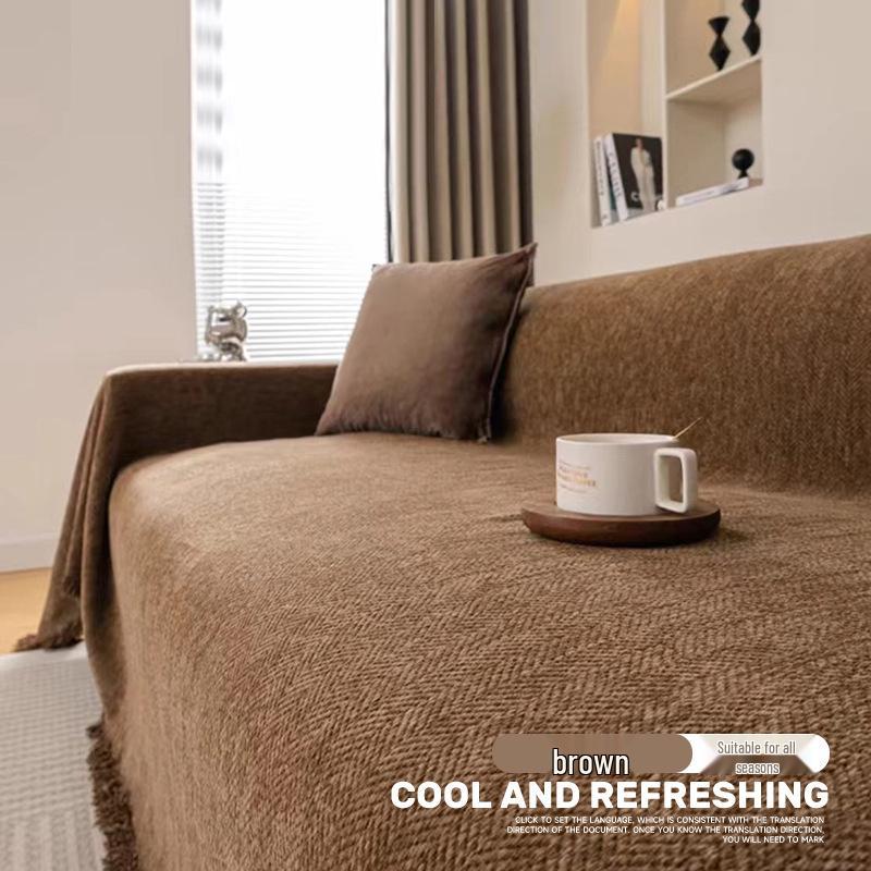 Modern Minimalist Chenille Herringbone Sofa Cover, Four Seasons Non-Slip Blanket