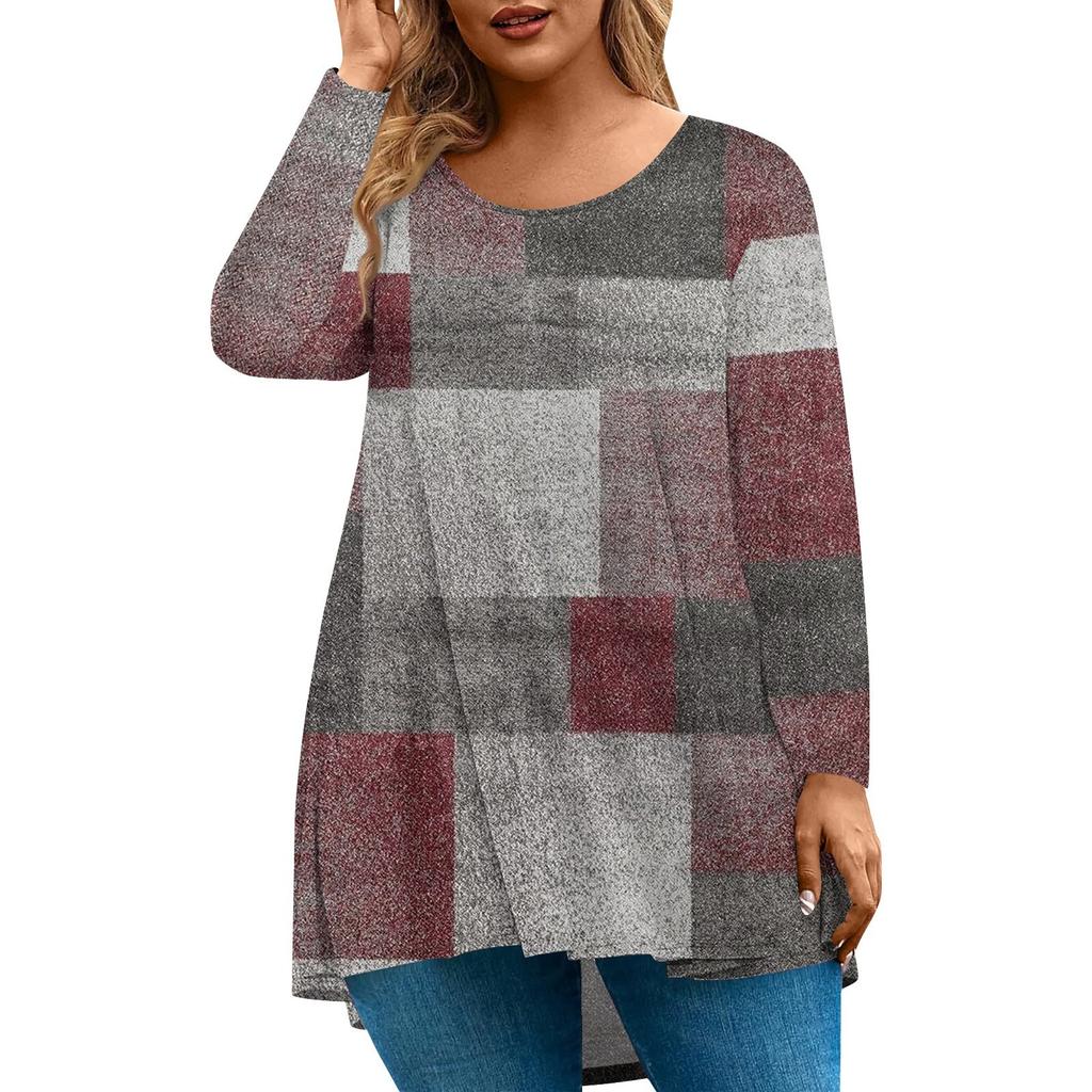 Kadın Modası Büyük Beden Yuvarlak Yaka Uzun Kollu Rahat Baskılı Bol Kazak Üst