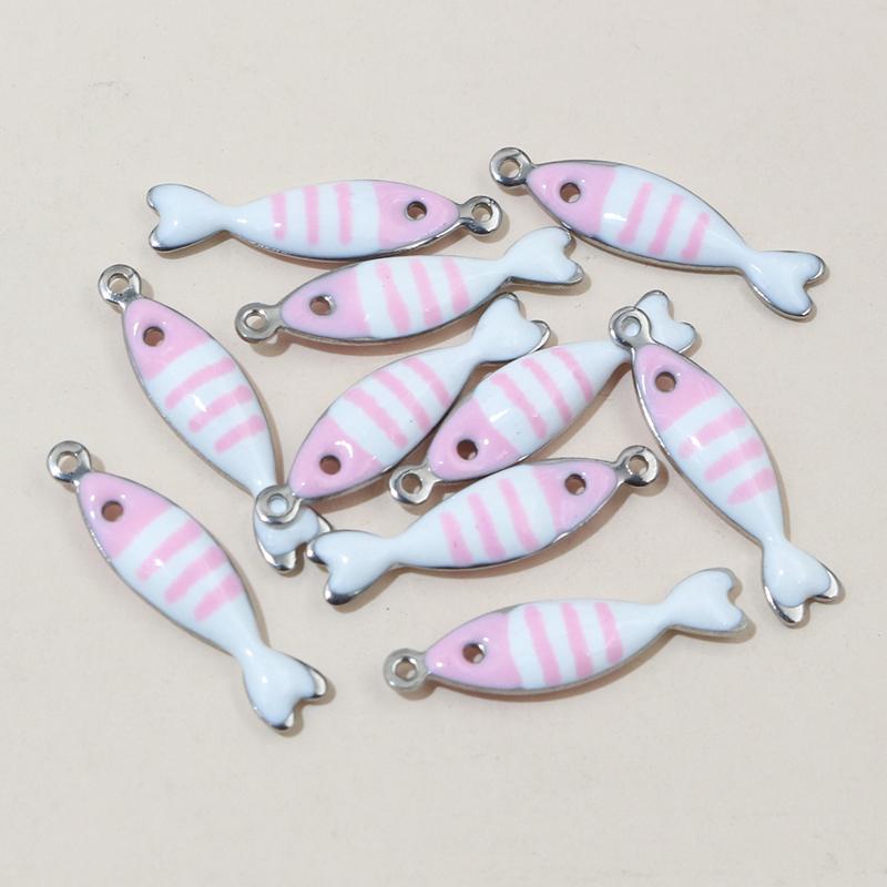 20 Stück 18x5mm Emaille Gestreifte Fisch Anhänger Edelstahl DIY Schmuckherstellung Zubehör für Ohrringe Halsketten Schlüsselanhänger