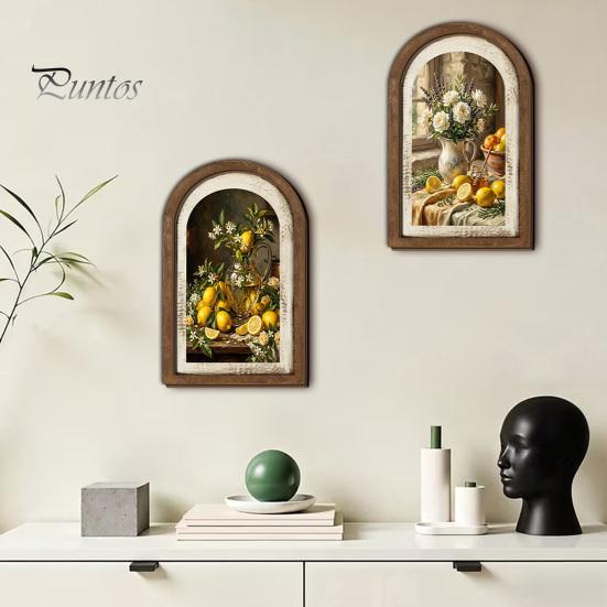 Nordische Heimwanddekoration Zitrone Bogenkunstdekor, Pastorale Blumen Holzschild, Einweihungsgeschenk für neuen Stil Küche Schlafzimmer Wohnzimmer
