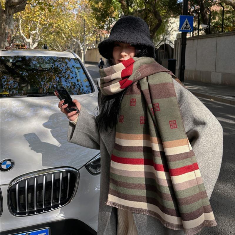 Autumn and Winter Colored Striped Imitation Cashmere Scarf Women's Student Couple Versatile Thickened Warm Double-sided Scarf
