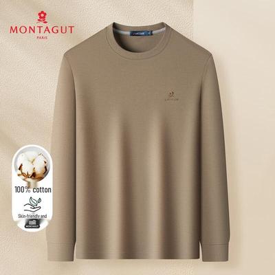 MONTAGUT Men's 100% Cotton Crew Neck Long Sleeve T-Shirt