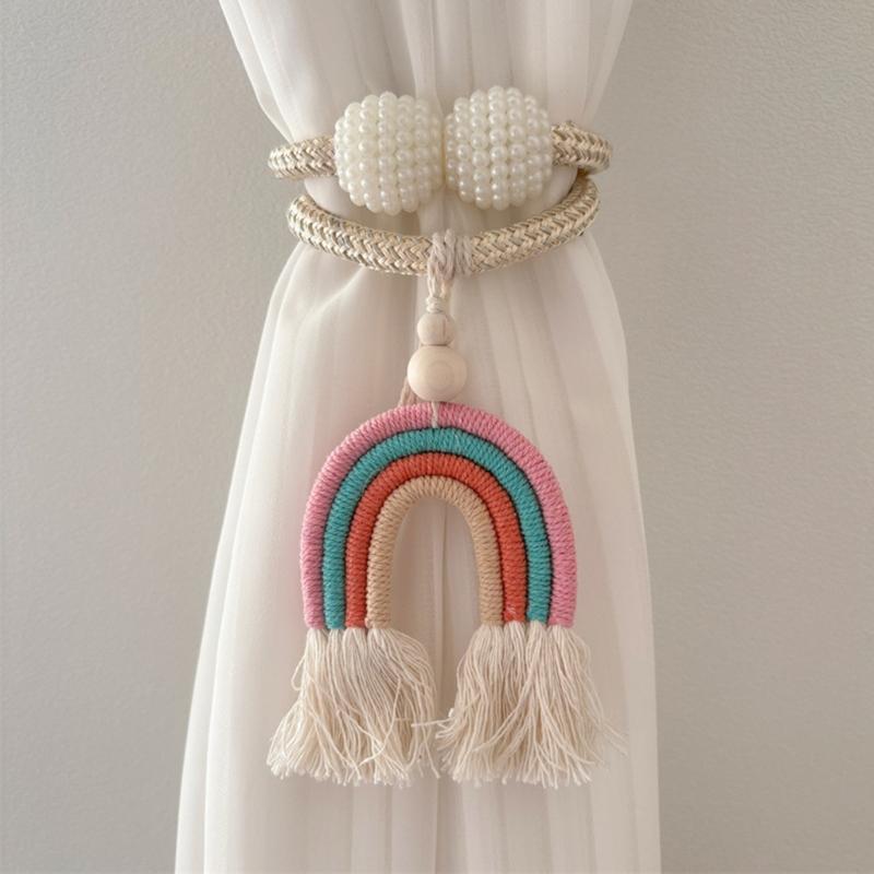 2PCS Rainbow Curtain Clip Tiebacks Tasseled Rope Holders For Home Decoration
