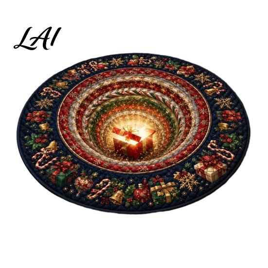 Christmas Floor Mat Round 3D Rug Optical Illusion Area Santa Claus Gnome Quilted-Like Patterned Rug Anti-slip Washable for Living Room Bedroom