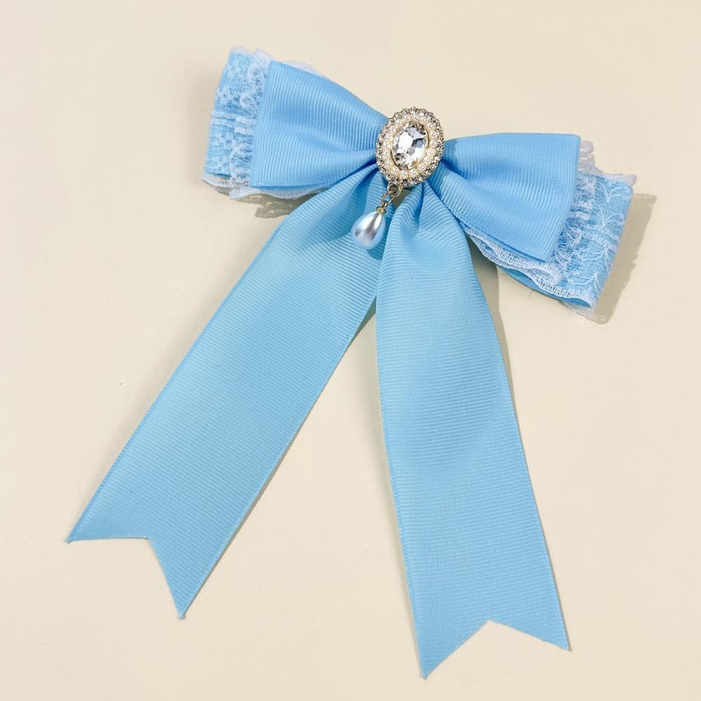 New Fabric Lace Bow Rhinestone Pearl Brooches for Women College Style Shirt Collar Pins Vintage Jewelry Badge Accessories