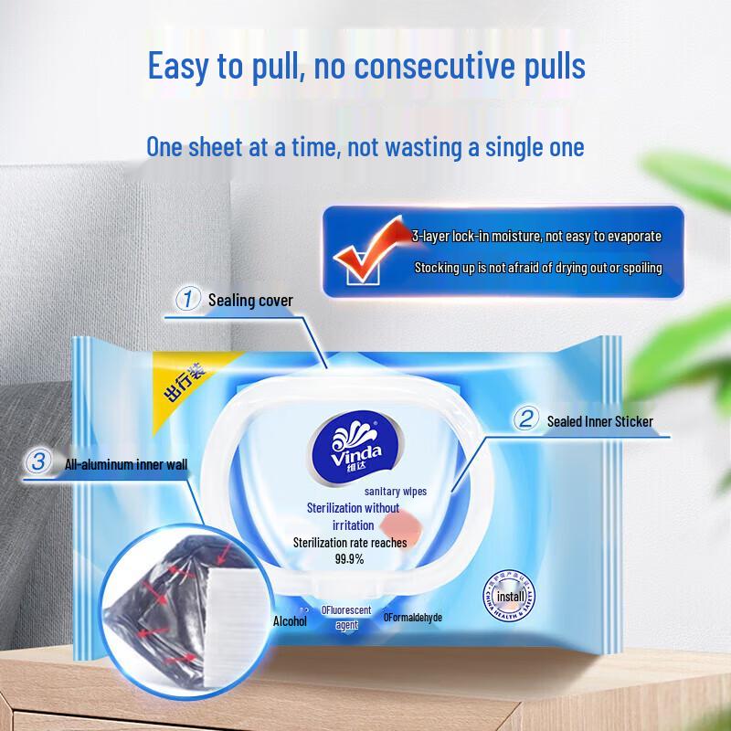 Vinda Antibacterial Wet Wipes, Soft & Gentle