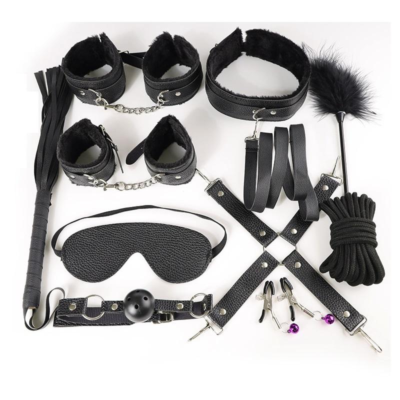 11 Pcs/ Set Bondage Toys Plush Cuffs Strap Whip Rope Adult Sex Game Toy 18+