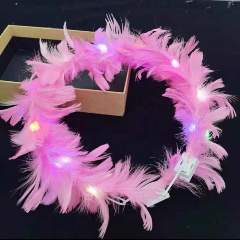 Christmas White Feather Luminous Garland New Year Women Hairband LED Feather Headband Party