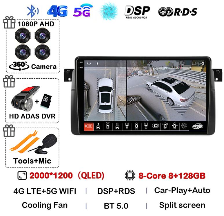 Android 14 Car Radio For BMW E46 M3 1998-2006 Multimedia Video Player 2Din 4G WIFI GPS Navigation Carplay Head Unit 360 Camera