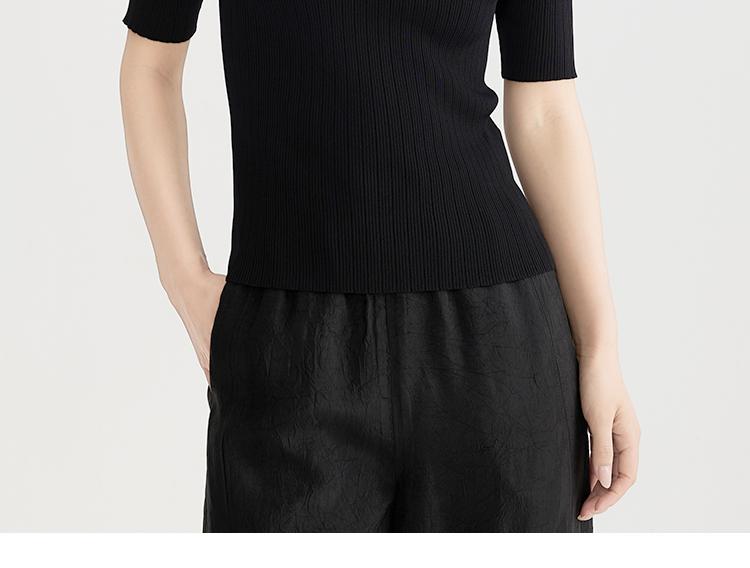 Fashionable slim fit women's short sleeved lapel knitted sweater 2025 spring and summer thin style hollow out small shirt top