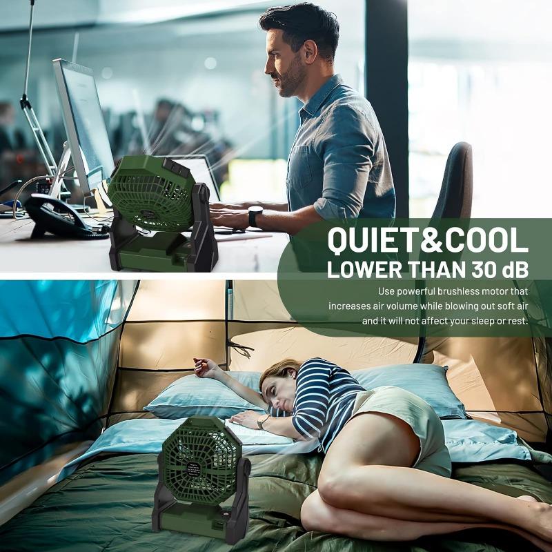 Camping Fan with LED Lantern, Rechargeable Battery Powered Fan with 270°Head Rotation, Stepless Speed for Picnic,Fishing, Travel