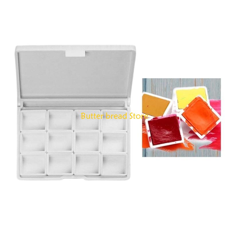 W89C 12 Well Watercolor Paint Palette Box Paint Mixing Tray with Dustproof Lid