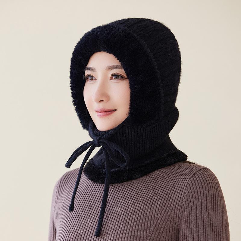 New Winter Cycling Fleece Thickened Warm Needle Wool Pullover Hat Women's Scarf Integrated Ear Protection Knitted Hat
