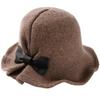Vintage Wool Bucket Hats Women Fashion Bows Basin Fisherman Hat Winter Black Coffee Dark Camel Hat Ladies Head Accessories