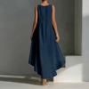 Women's Color Cotton Linen Irregular Sleeveless Dress With Short Front And Long Back