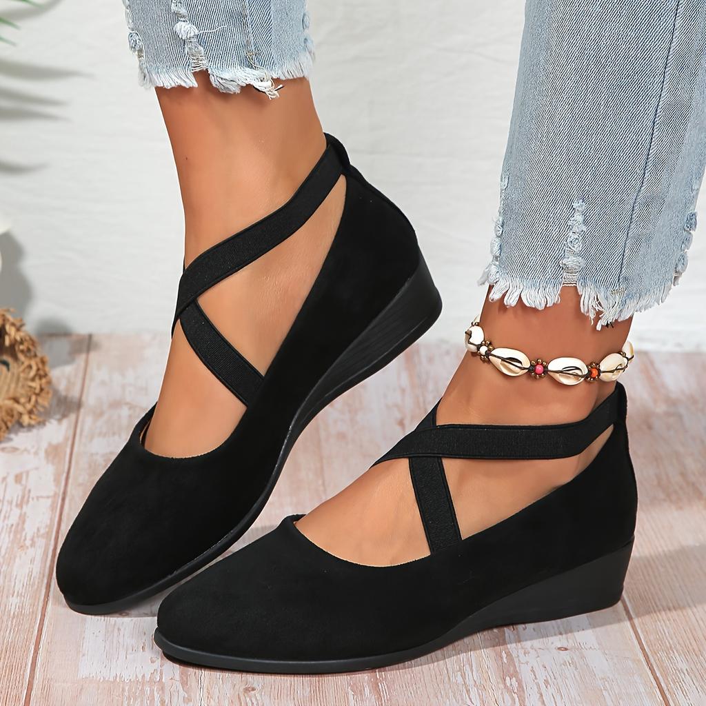 Comfortable Soft Sole Women's Crisscross Strap Wedge Shoes, All-Match Slip On Dance Commuter Work Shoes