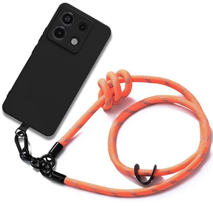 Coque Antichoc en Silicone Noir pour Xiaomi Redmi Note 13 Pro 5G (pas pour 4G) avec Bandoulière Amovible Orange