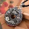 Sterling Silver S999 Unisex Auspicious Cloud & Bat Necklace - Retro Good Luck Peace Buckle Pendant.