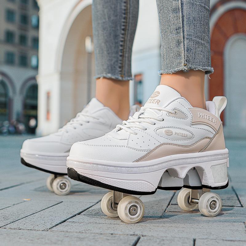 

Дети Подростки Мальчики и Девочки Обувь, меняющая форму Четыре колеса Роликовые коньки двойного назначения Двухрядные беговые коньки Роликовые коньки 39